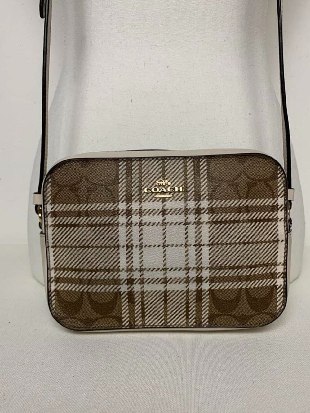 Coach brown and beige plaid crossbody bag